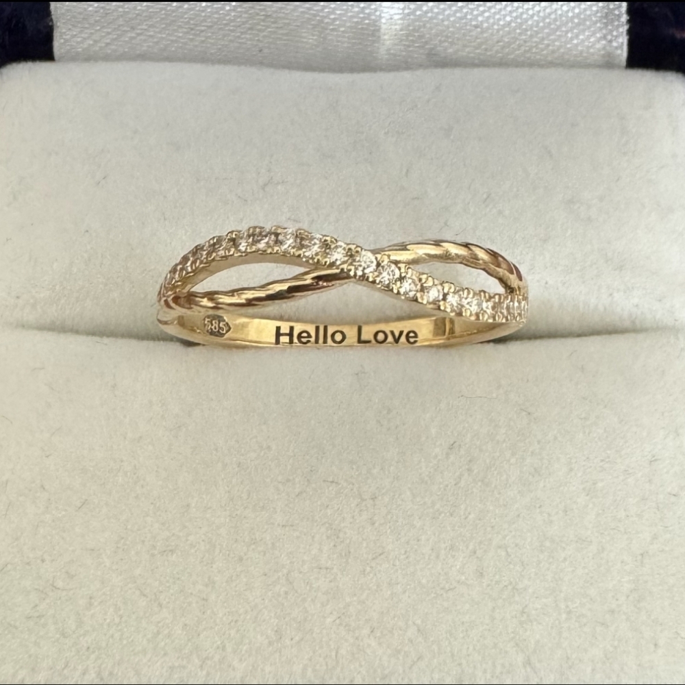 14K Gold Womens Wedding Band with Rope Crossover and Lab Created Diamonds